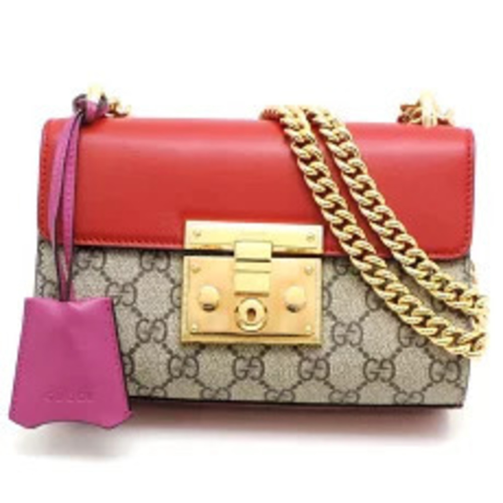 Gucci Padlock Chain Shoulder Bag GG Supreme Red